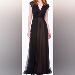 Heidi Weisel Navy Black Deep V Layered Silk Chiffon Gown GUC Formal Wedding 6